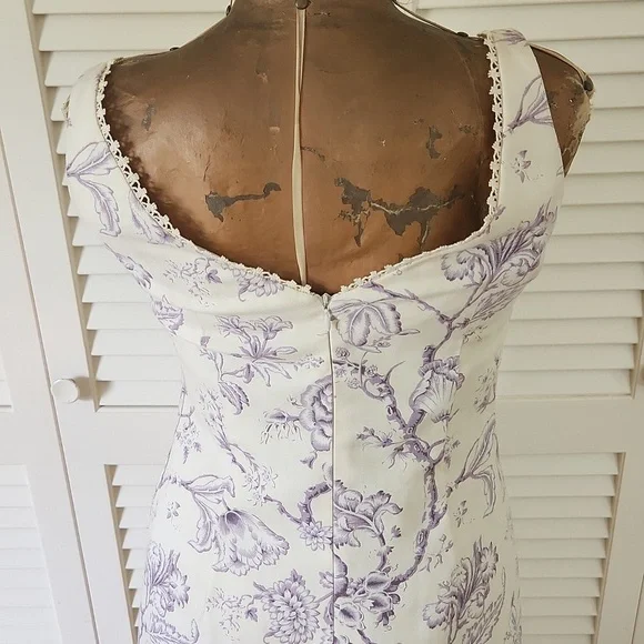 Milly of New York Cotton Toile Lavender on Cream Print Dress Size 8 - Picture 6 of 8